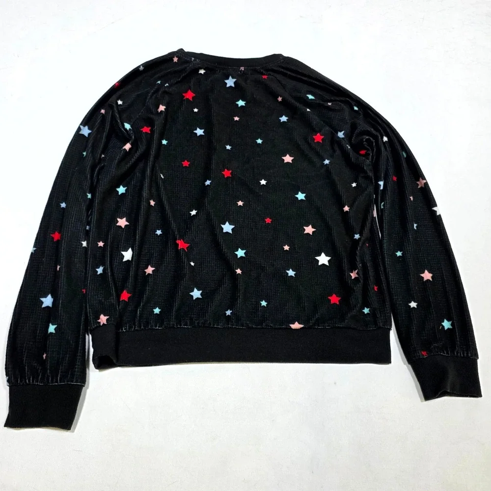 P.J. Salvage Pajama Set Women Sm Black Star Print Waffle Knit Loungewear Jogger